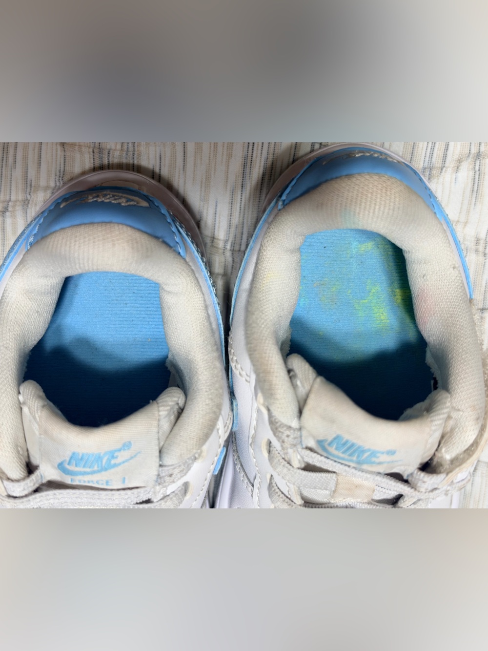 NIKE Air Force 1 Low Easy On Toddler White and Aqua Blue Outdoor Sneakers Sz 8C - Picture 6 of 10
